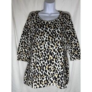 CHICO'S Leopard Print Tunic Top Womens Size 1 M Asymmetrical Hem 3/4